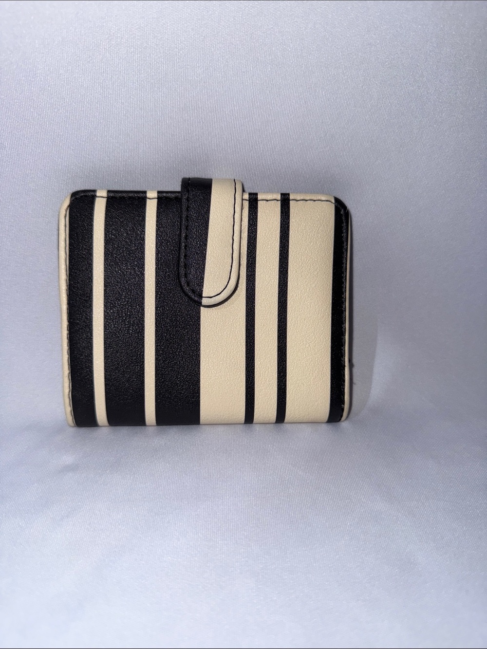 Striped Compact Wallet - Black & Cream